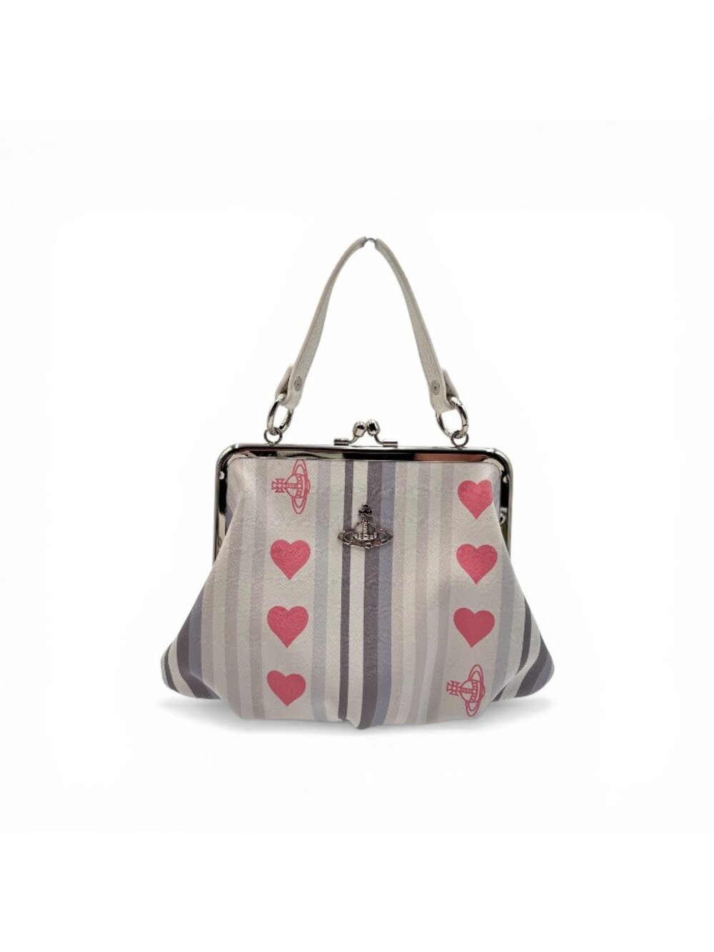 Vivienne Westwood Granny Frame Bag White Hearts Stripe Top Handle Crossbody